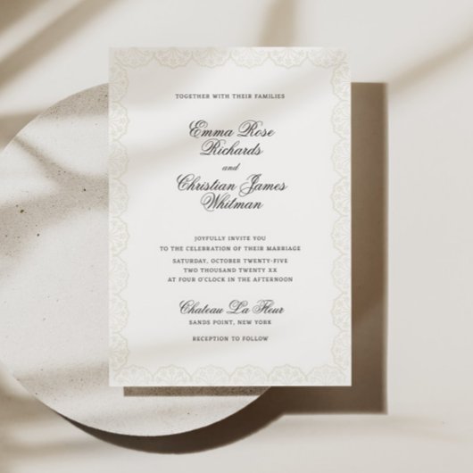 Romantic Vintage Lace Print Wedding Invitation