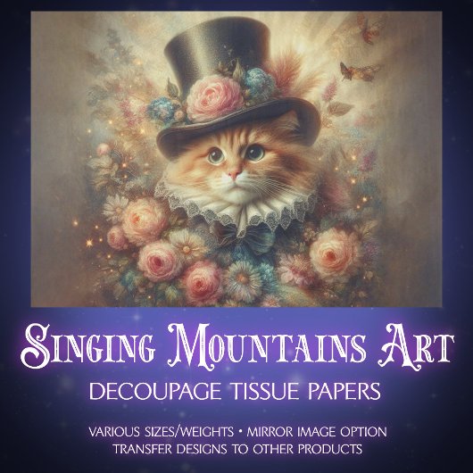 Romantic Vintage Tabby Cat Decoupage Tissuepapier