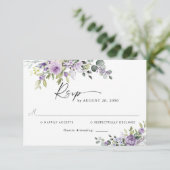 Romantic Violet Flowers Wedding RSVP Card (Debout devant)