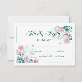 Romantic Watercolor Blush Pink Floral Wedding RSVP Kaartje