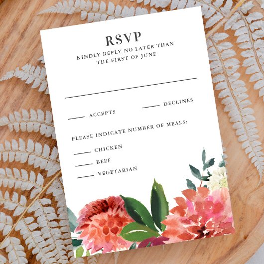 Romantic Watercolor Bouquet Wedding Reply RSVP Kaartje