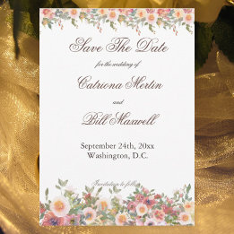 Romantic Watercolor Floral Save the Date Card Kaart