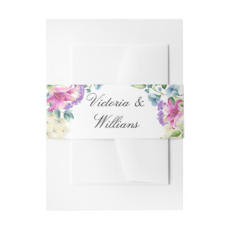 Romantic Watercolor Floral Wedding Belly Band Uitnodigingen Wikkel