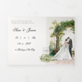 Romantic Watercolor Garden Wedding Invitation | El Drieluik Uitnodiging