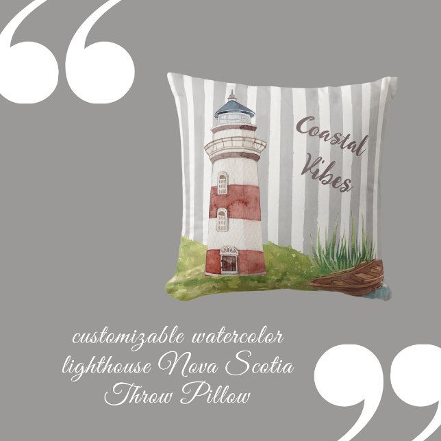 romantic watercolor lighthouse grey white stripes  kussen (customizable watercolor lighthouse Nova Scotia Throw Pillow by Hobinishop)