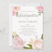 Romantic Watercolor Peonies Graduation Invitation (Devant)
