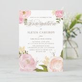 Romantic Watercolor Peonies Graduation Invitation (Debout devant)