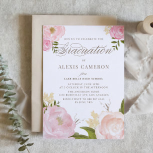 Romantic Watercolor Peonies Graduation Invitation