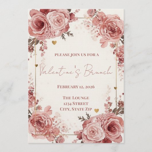Romantic Watercolor Valentine’s Brunch Invitation (Devant)