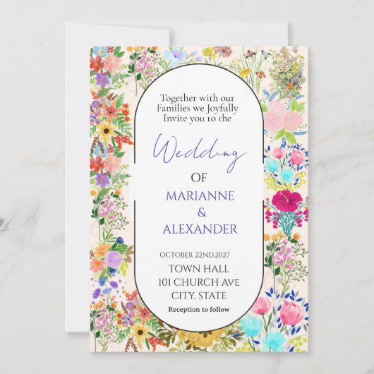 Romantic Watercolor Wildflower Wedding Kaart (Voorkant)