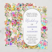 Romantic Watercolor Wildflower Wedding Kaart (Voorkant / Achterkant)