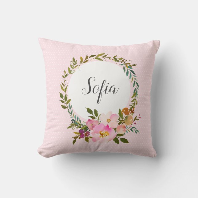 Romantic, Waterverf Bloem, bloem Kussen (Voorkant)