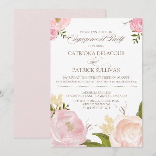 Romantic Waterverf Flowers Verloving Uitnodiging (Voorkant / Achterkant)