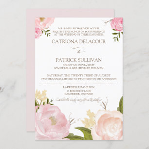 Romantic Waterverf Flowers Wedding Invitation V Kaart