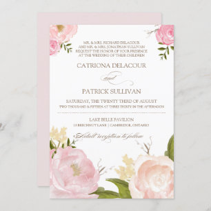 Romantic Waterverf Flowers Wedding Invitation V Kaart