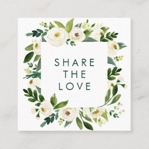 Romantic Waterverf White Floral Lijst Aanbevelingskaartje
