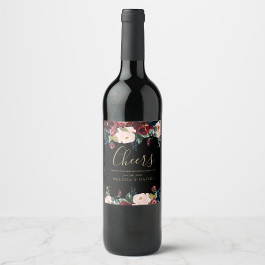 Romantic Weddenschap Flower Wine Bottle Stickers (Voorkant)