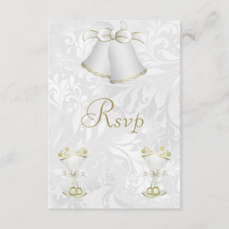 Romantic Wedding Bells & Champagne Flutes RSVP Kaartje