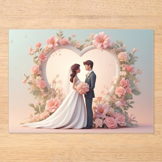 Romantic Wedding Couple Silhouette Acryl Uitnodigingen (Voorkant)