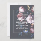 Romantic Wedding Dark Black Moody Pink Florals Kaart (Voorkant)