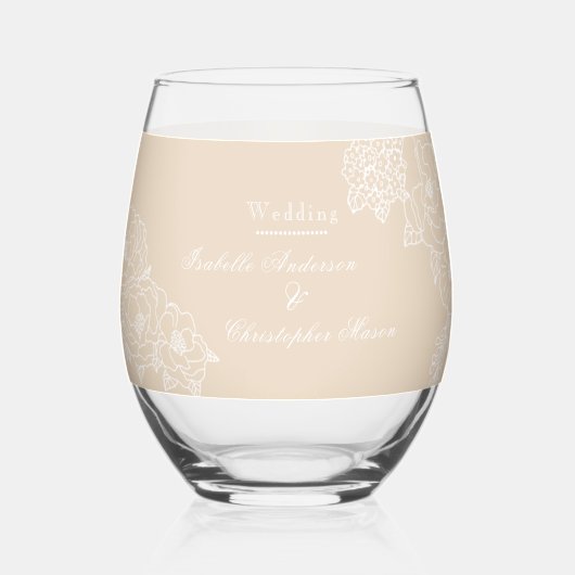 Romantic Wedding Peonies Delicate Ivory Wijnglas Zonder Voet (Voorkant)