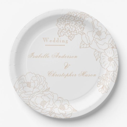Romantic Wedding Peonies Ivory White Papieren Bordje (Voorkant)