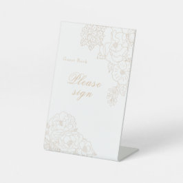 Romantic Wedding Peonies Ivory White Signature Reclamebord Met Voetstuk