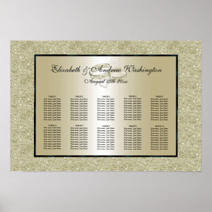Romantic Wedding Rings, Gold Glitter Seating Chart Poster