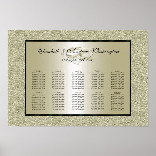 Romantic Wedding Rings, Gold Glitter Seating Chart Poster (Voorkant)