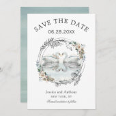 Romantic Wedding Swans Save the Date (Voorkant / Achterkant)