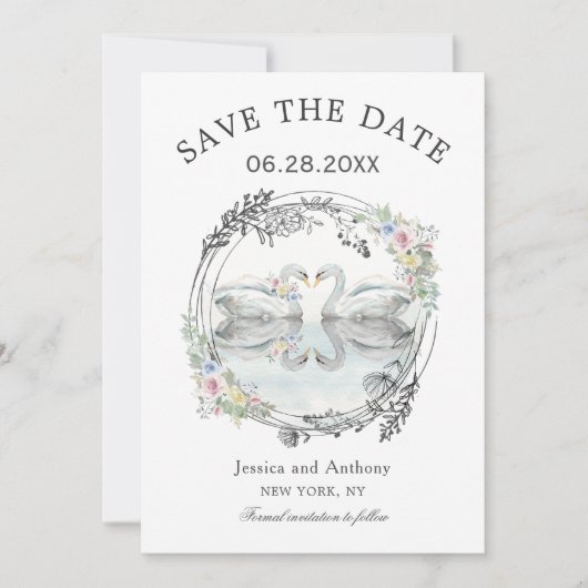 Romantic Wedding Swans Save the Date (Voorkant)