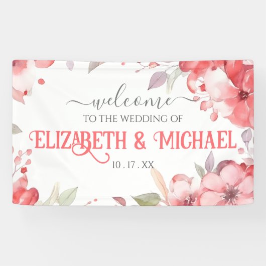 Romantic Wedding Waterverf Red Floral past zich aa Spandoek (Horizontaal)