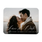 Romantic White Calligraphy Photo Save the Date Magneet (Horizontaal)
