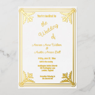 Romantic White en Gold Foil Lijst Folie Uitnodiging