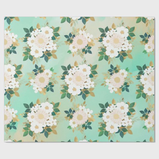 Romantic White Flowers Mint Waterverf Design Cadeaupapier (Vlak)