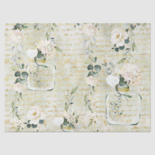Romantic White Greenery & Gold Botanical Floral Tissuepapier