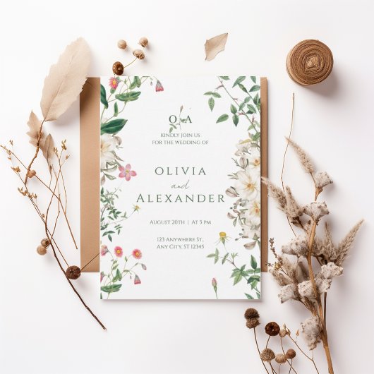 Romantic Wildflower Botanical Wedding Invitation