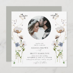 Romantic Wildflower Calligraphy Wedding Invitation Kaart