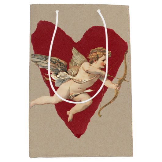 Romantic Wine Red Heart Angel Bow & Arrow Classic Medium Cadeauzakje (Voorkant)