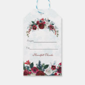 Romantic Winter Burgundy Floral Pine Wedding Cadeaulabel (Achterkant)