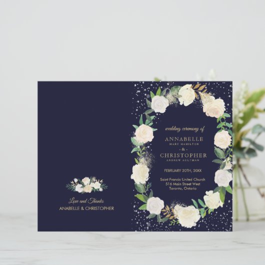 Romantic Winter Wonderland Wedding Programs (Staand voorkant)