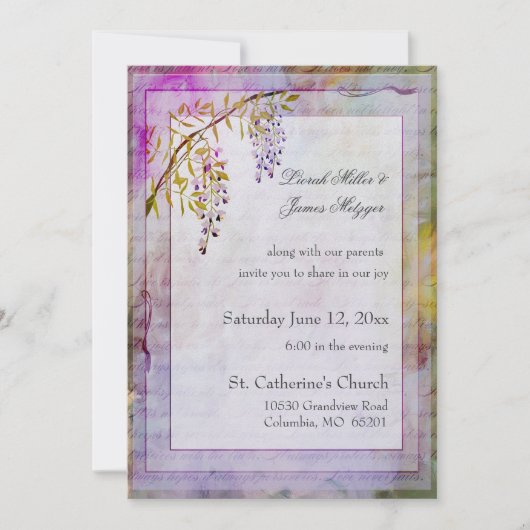 Romantic Wisteria Wedding Invitation Kaart (Voorkant)