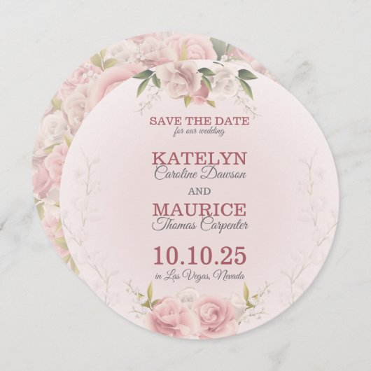 Romantic Zachte Rozen sparen de DatumKaart Save The Date (Voorkant / Achterkant)