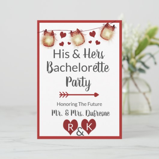 Romantic Zijne & Hers Bachelorette Kaart (Staand voorkant)