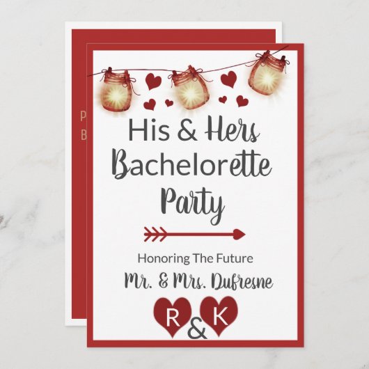 Romantic Zijne & Hers Bachelorette Kaart (Voorkant / Achterkant)