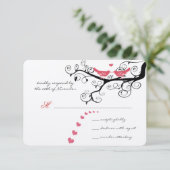 Romantic Zwirly Pink Lovebird Tree Weddenschap RSVP Kaartje (Staand voorkant)