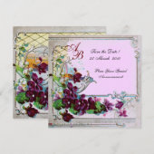 ROMANTICA 4 MONOGRAM, Bloem Paars Roze Bruiloft Save The Date (Voorkant / Achterkant)