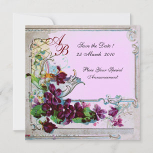 ROMANTICA 4 MONOGRAM, Bloemrijk Paars Roze Bruilof Save The Date