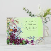 ROMANTICA  4 MONOGRAM, Paars Groen Huwelijk Feestj Kaart (Staand voorkant)