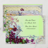 ROMANTICA  4 MONOGRAM, Paars Groen Huwelijk Feestj Kaart (Voorkant / Achterkant)